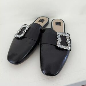 WHBM Maryana black rhinestone slide mules Size 9